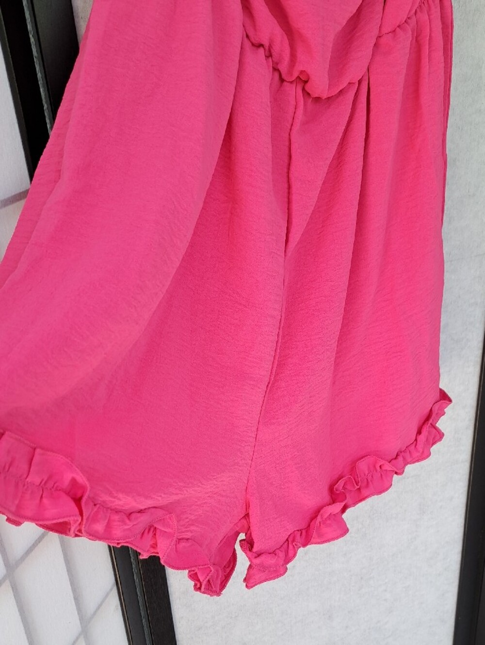 chic Hot Pink Ruffle Strapless Romper - Picture 3 of 8